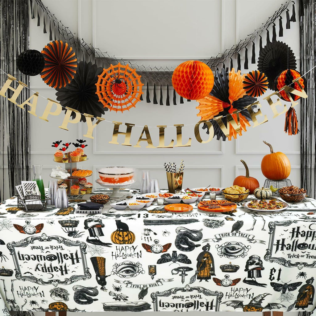 aoselan Halloween Waterproof Skeleton Spider Web Tablecloth 60x120 Inch