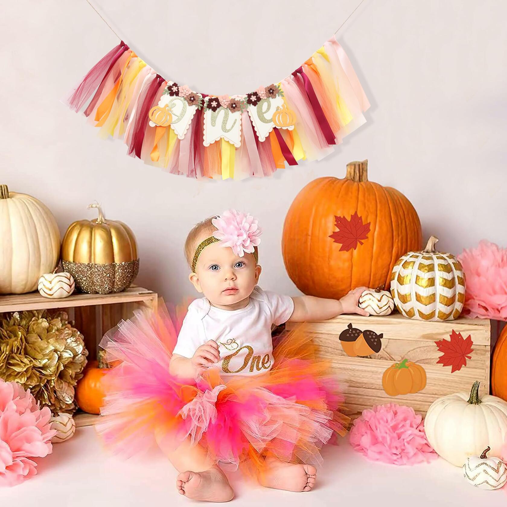 TUTOTU Our Little Pumpkin 1st One High Chair Banner Yellow Autumn Fall