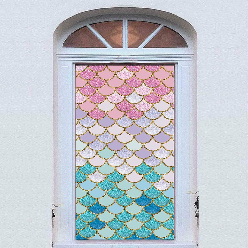 ZDX Mermaid Scales Door Banner Gold Glitter Blue Pink Purple 72.8x35.4in
