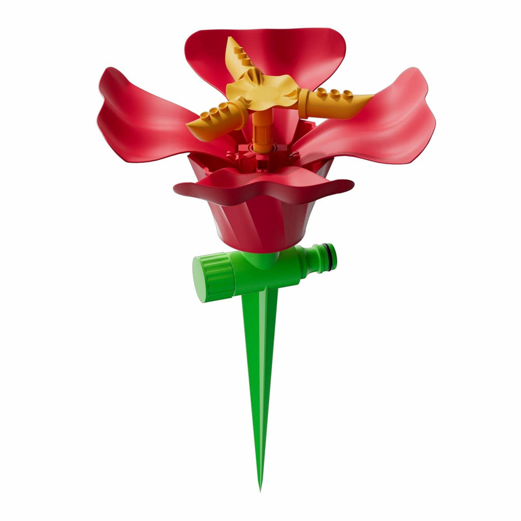 IcyByte Rotating Flower Garden Sprinkler Adjustable Spray Modes Red 8.66"