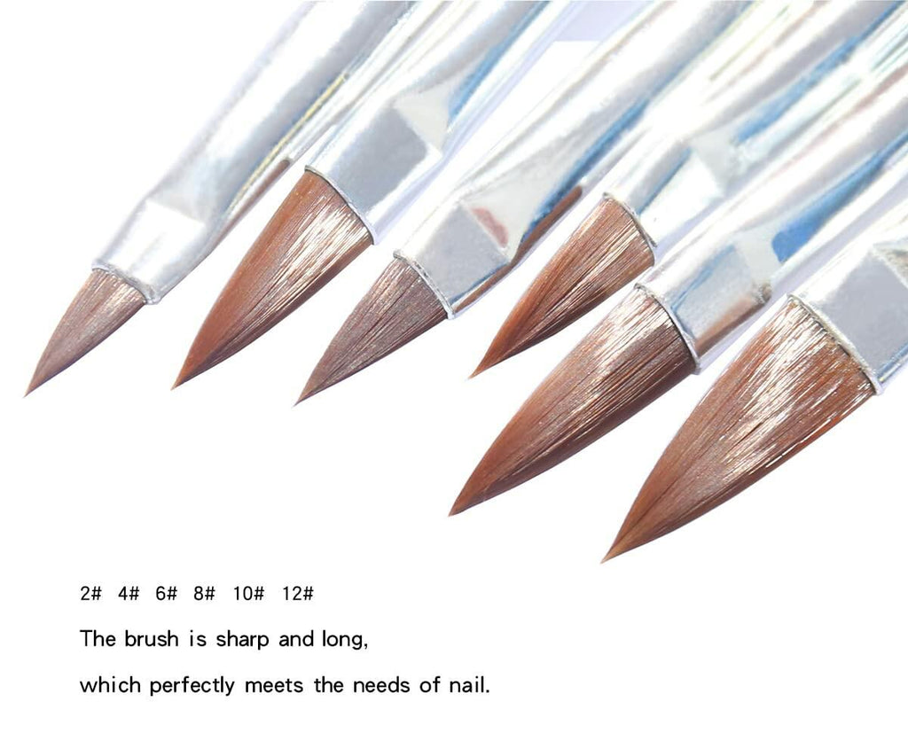 cutegodess Nail Art Brush 6PCS Nylon Wood Handle Acrylic Manicure Bronze