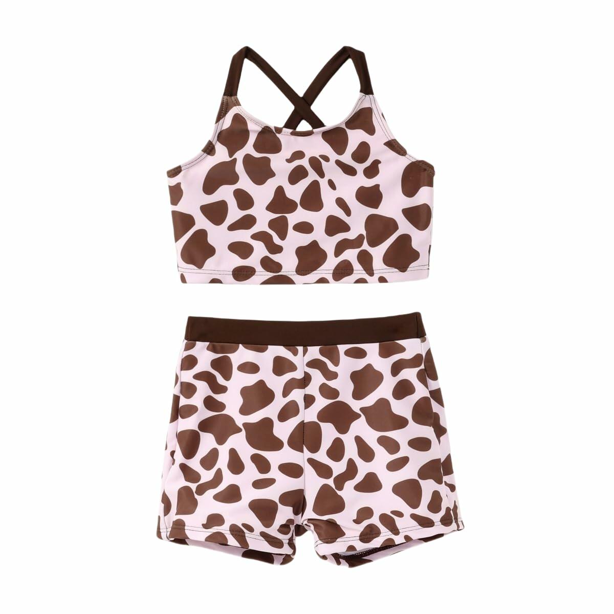 PATPAT Girls 2-Piece Tankini Swimsuit Set Cheetah Brown Size 8-9