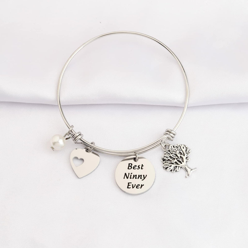 FEELMEM Best Ninny Ever Family Tree Bracelet Stainless Steel Box Chain