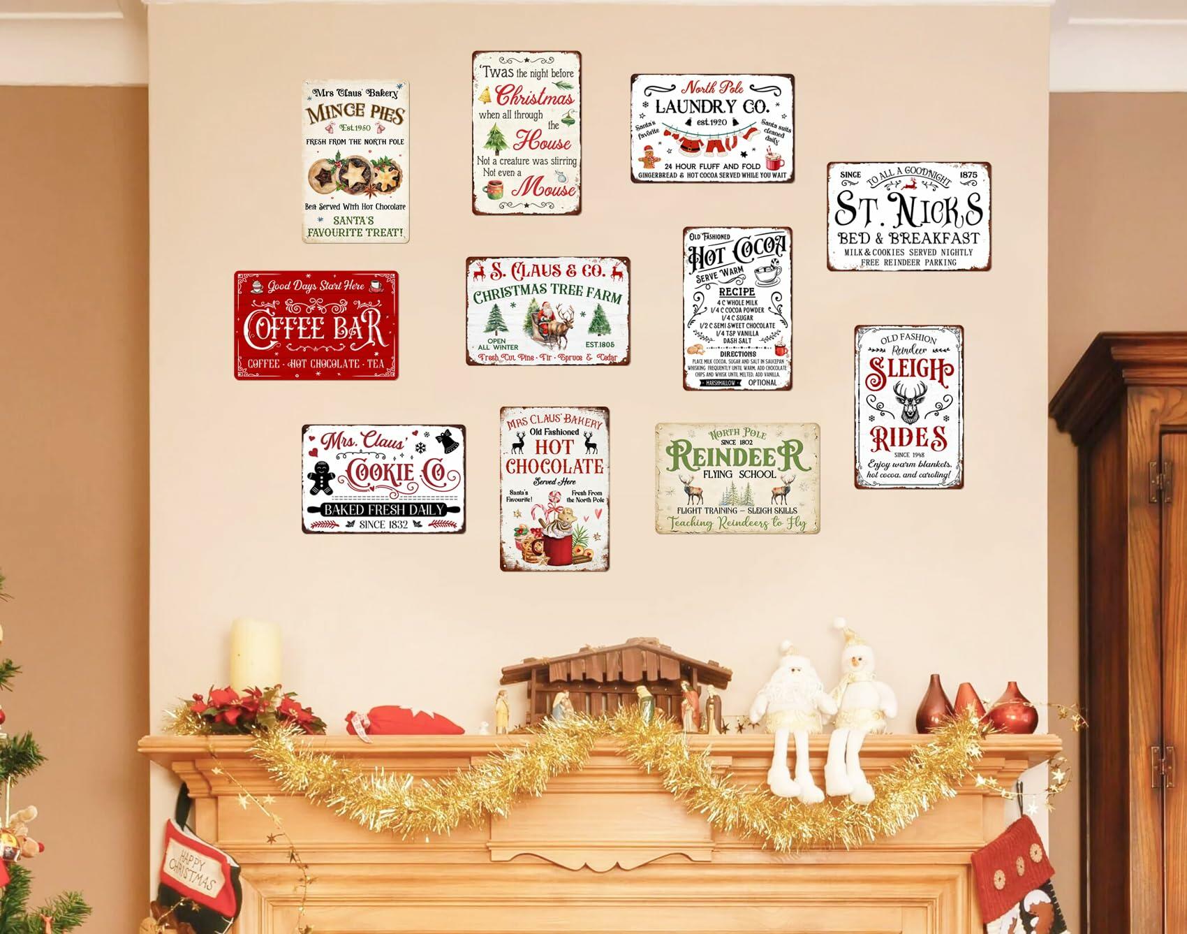 Tvdegse Santa's Toy Shop Metal Sign Retro Christmas Wall Decor 8x12 Inch