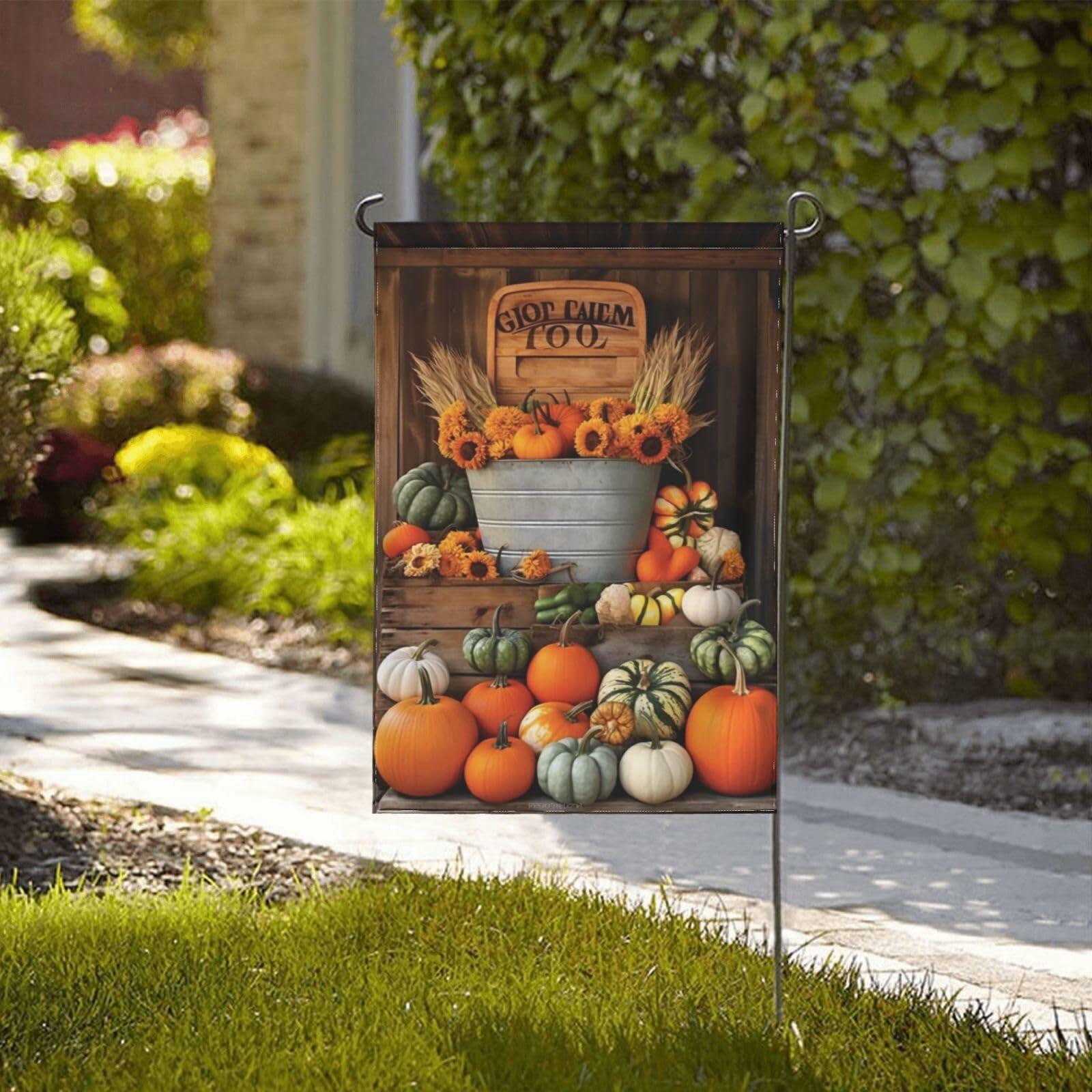 Ovitssrk Farm Pumpkins Garden Flag Double-Sided 12.5x18 Inch Autumn Holiday