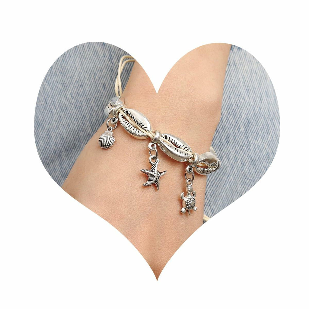 Bethynas Bohemian Shell Beads Pendant Adjustable Anklet Bracelet Silver