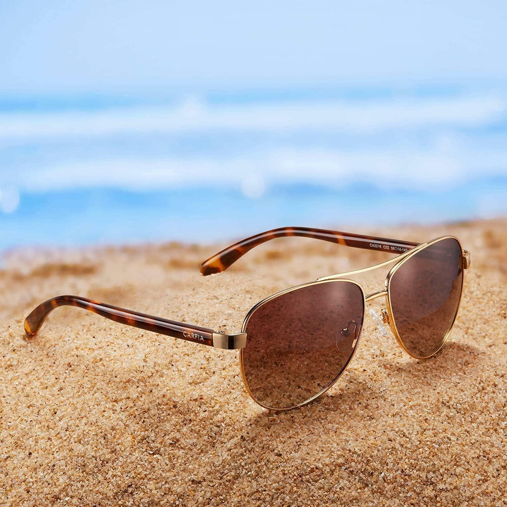 CARFIA Polarized Sunglasses Women Gold Metal Frame Brown Gradient Lens