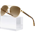 CARFIA Polarized Sunglasses Women Gold Metal Frame Brown Gradient Lens