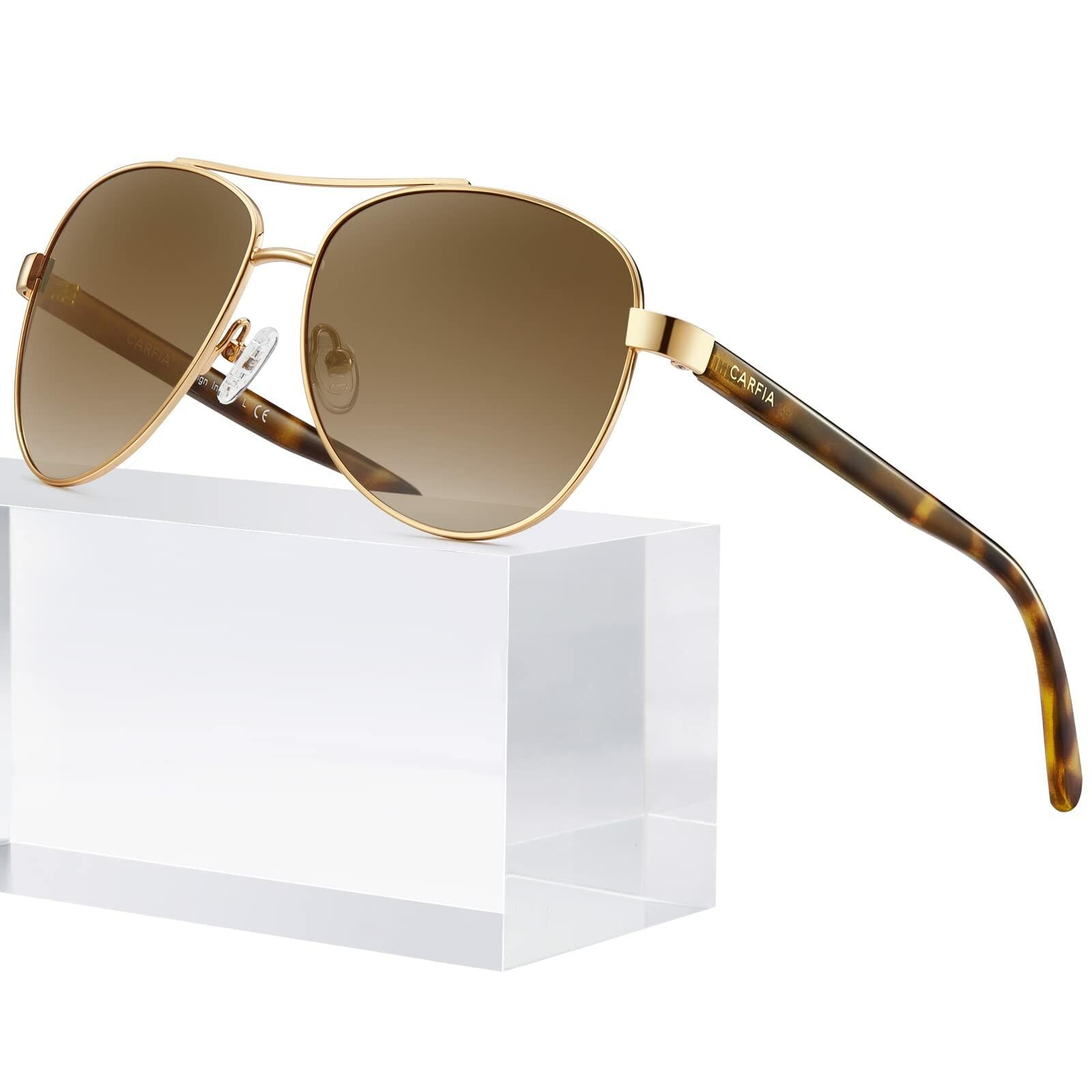 CARFIA Polarized Sunglasses Women Gold Metal Frame Brown Gradient Lens