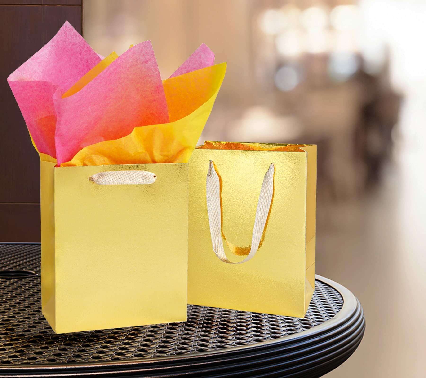 UnicoPak Gold Gift Bags 8x4x10in Glossy Embossed Medium 20 Pack