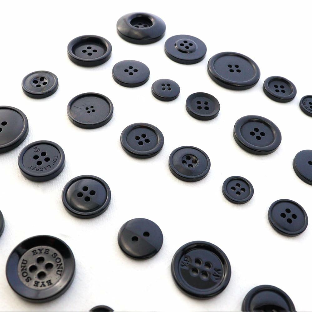 MEIYOUJU AM 600 Pcs Black Resin Round 4-Hole Sewing Buttons Mixed Sizes