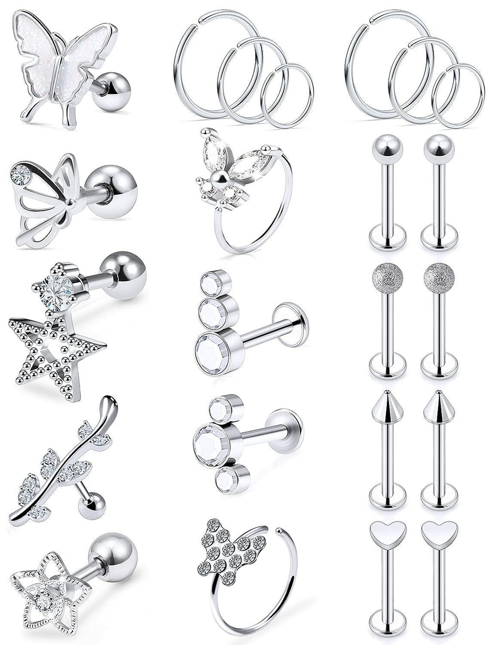 Oufksiyy 16G Surgical Steel Purple Rainbow Tragus Piercing Jewelry