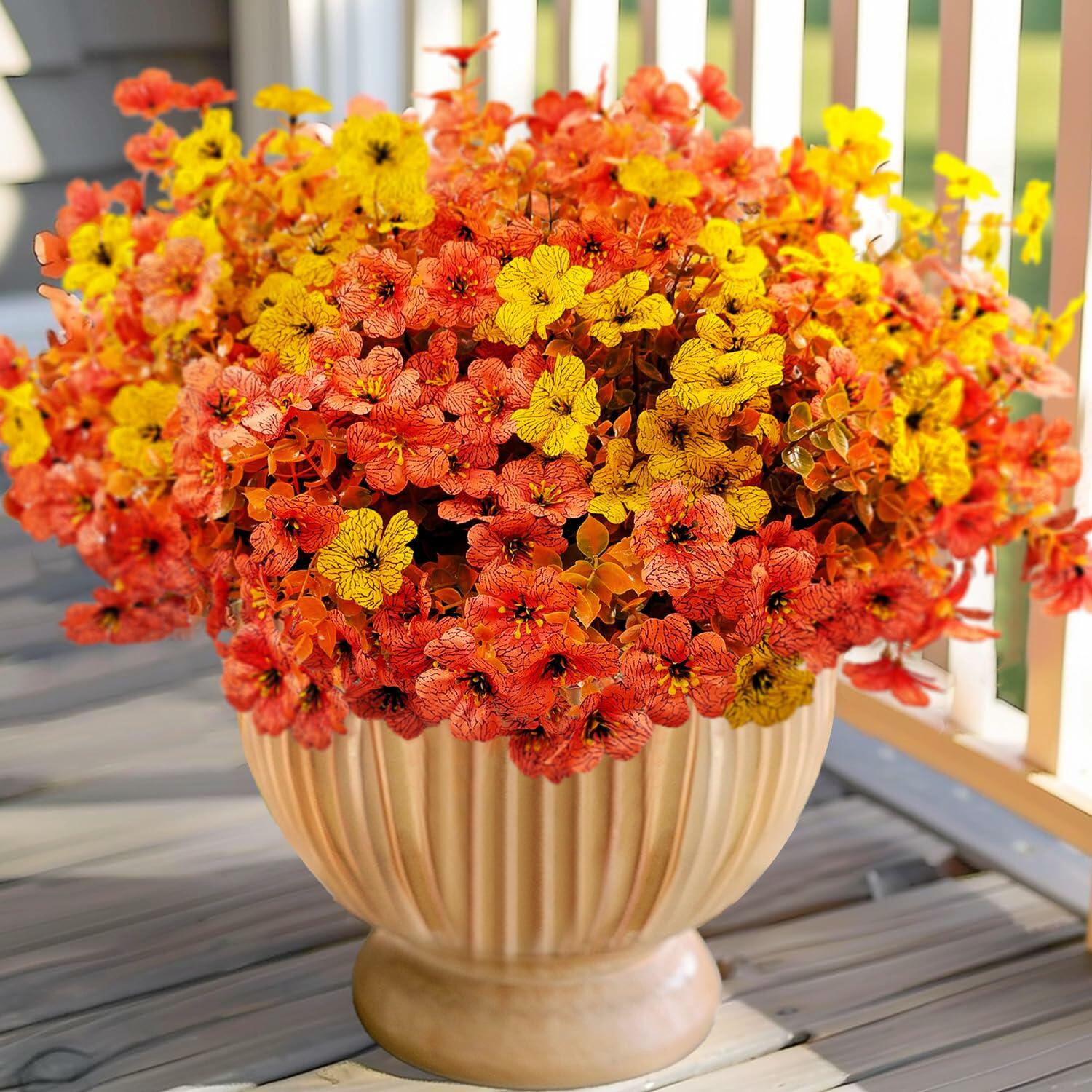 Guagb 12 Bundles Artificial Fall Flowers Faux Mums Silk Orange Yellow