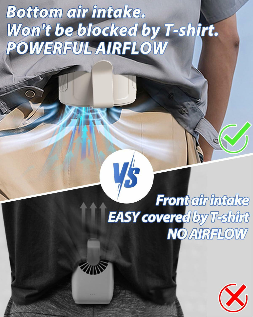 Portable Waist Fan Rechargeable 25H Battery 4 Speed 6600RPM Orange