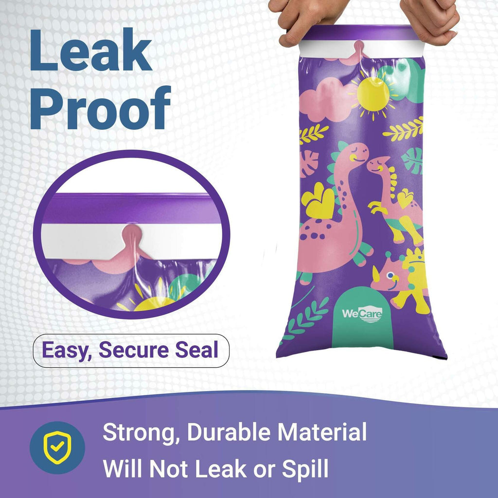 Kids Vomit Bags 20 Pack Disposable Leak Proof Self Sealing Dinosaur Print
