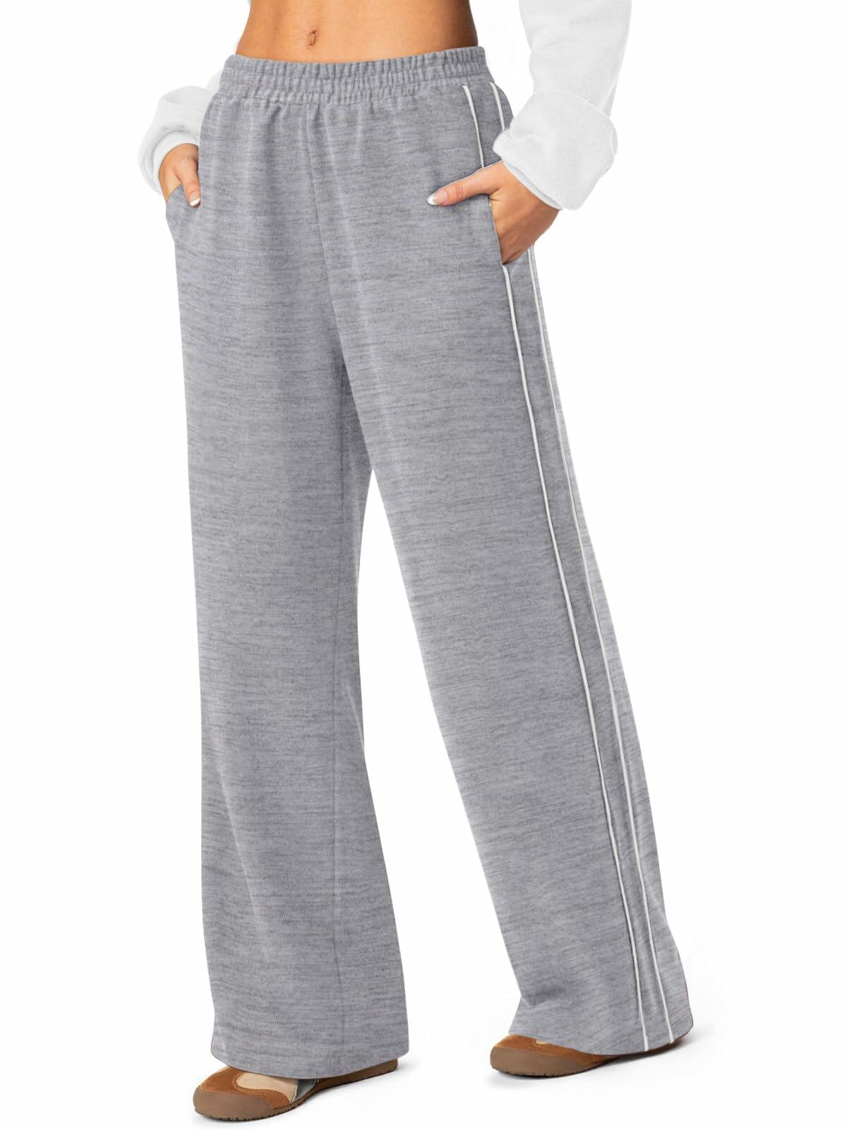 NIMIN Women's High Waist Wide Leg Sweatpants Cotton Light Grey Size M