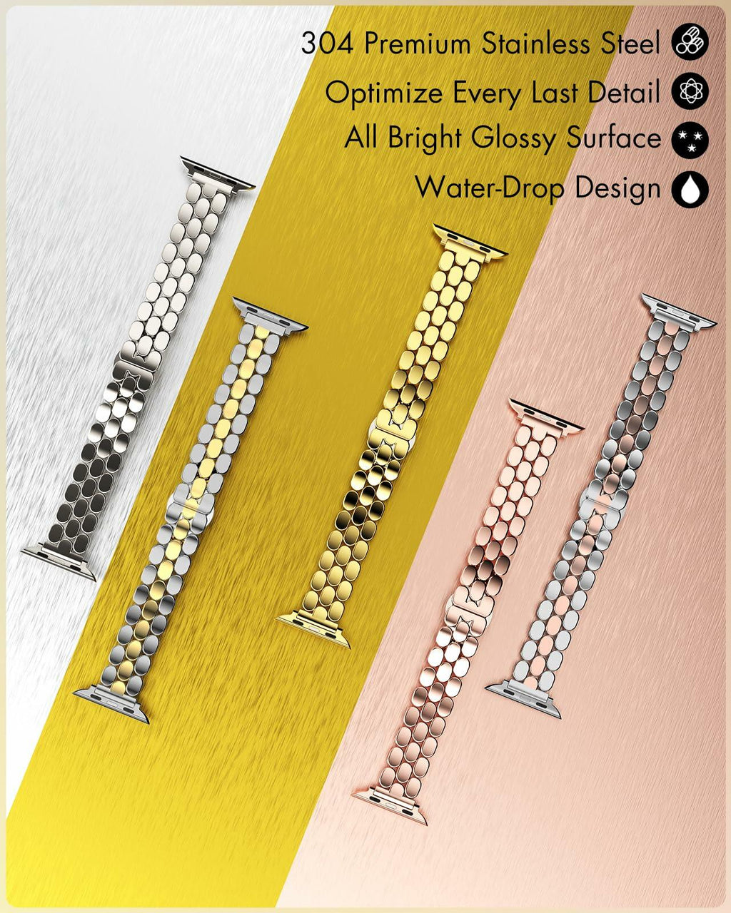 TISIMO Stainless Steel Apple Watch Band Silver Rose Gold Size 38-45mm