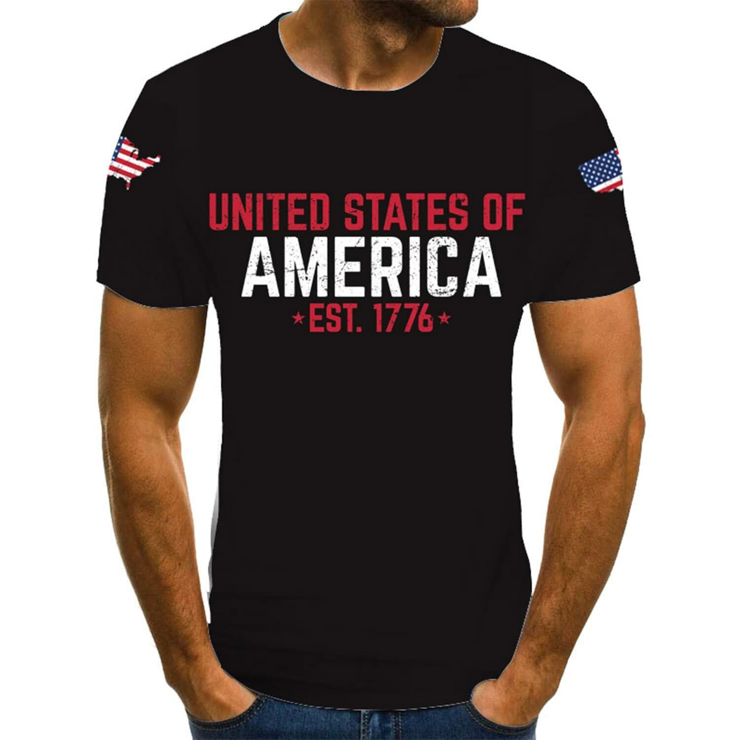 KYKU USA Flag T Shirt Men Patriotic 4th of July American 1776 Size 2XL