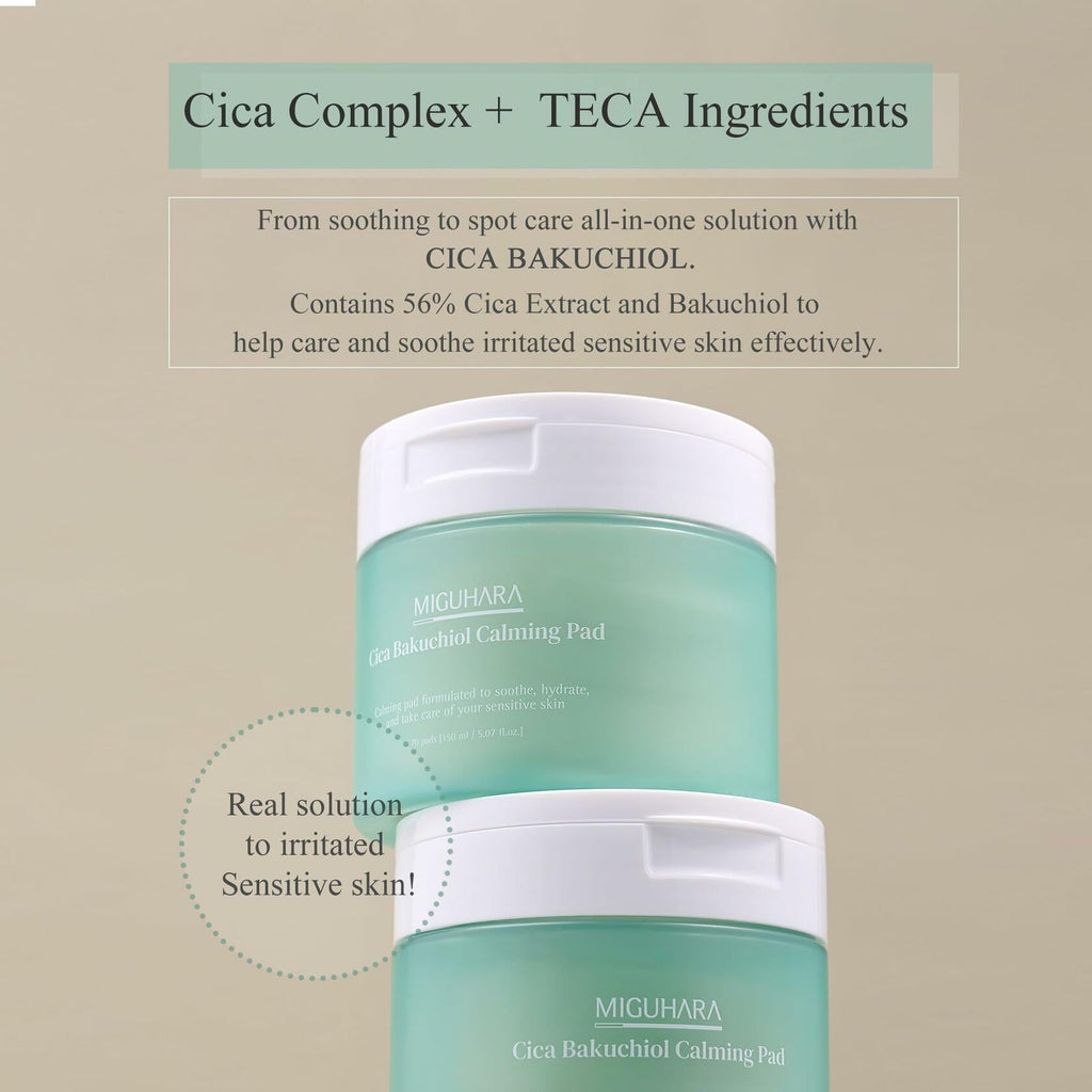 best by 02/2027 MIGUHARA Cica Bakuchiol Calming Pad Korean Skincare Toner Pad 70