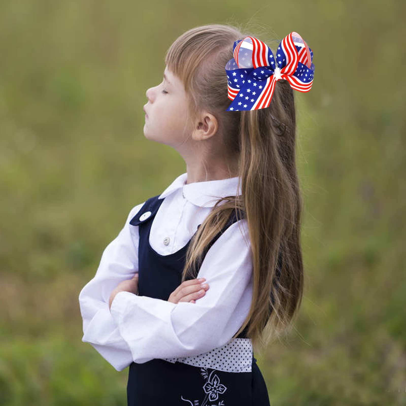 EVKILKJS American Flag Hair Bow Clips for Girls Women 2Pcs 4th of July
