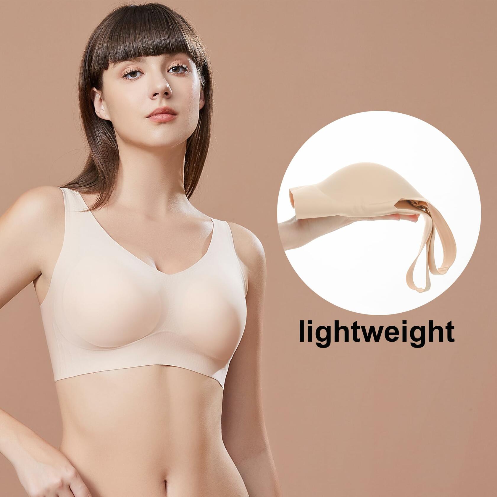 PRETTYWELL Wireless Seamless Comfort Bra for Women V-Neck Padded Pink