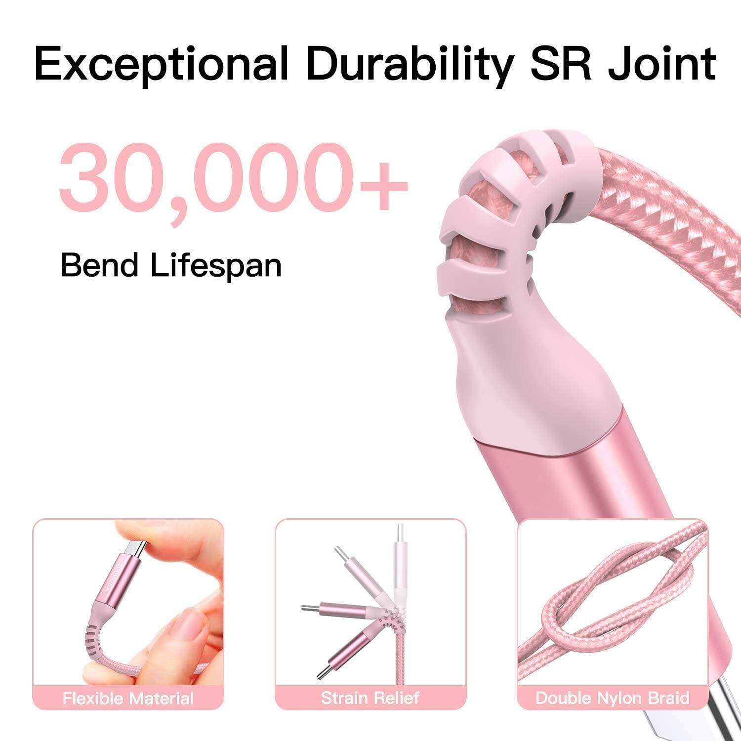 Awnuwuy USB C to USB C Cable 100W Fast Charging Pink 6.6ft 3-Pack