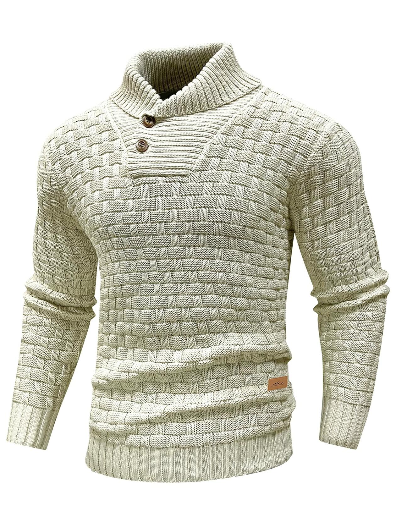 Arcciit Mens Pullover Shawl Collar Cable Knit Sweater Khaki Size 3X-Large