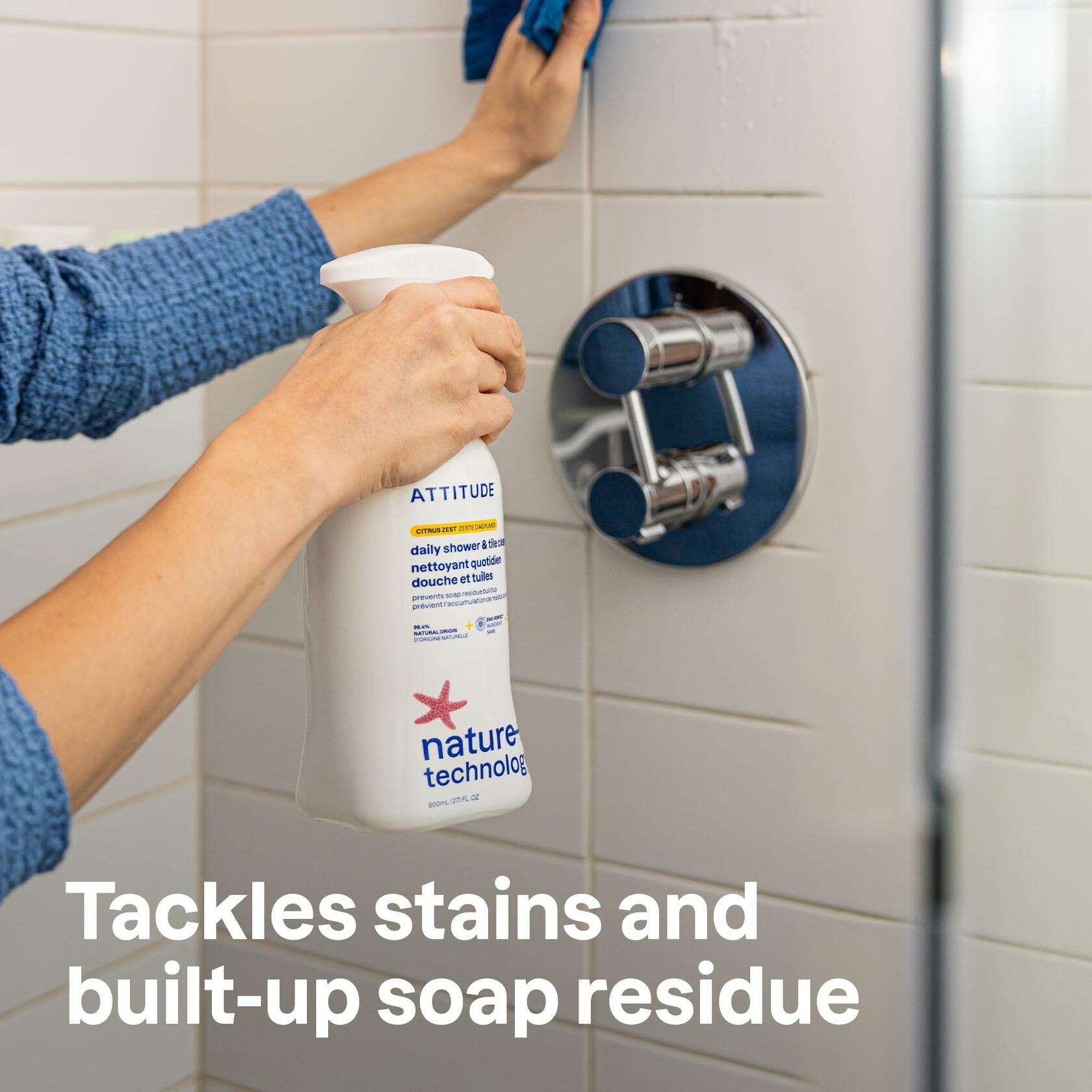 ATTITUDE Shower & Tile Cleaner Citrus Zest, EWG Verified, 27.1 Fl Oz