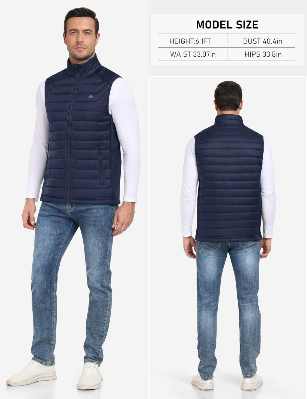 MoFiz Men's Puffer Vest Jacket Windbreak Zipper Sleeveless Navy Size XL