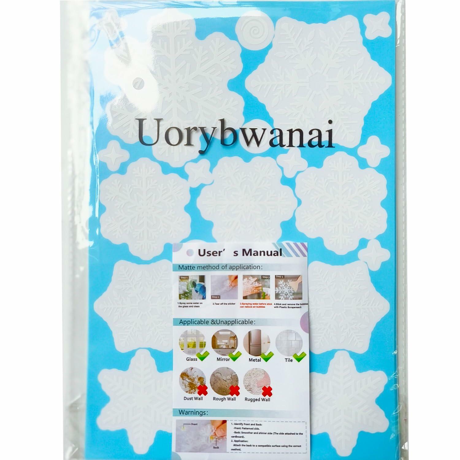 Uorybwanai 138Pcs Christmas Window Stickers Snowflakes Xmas Decals White