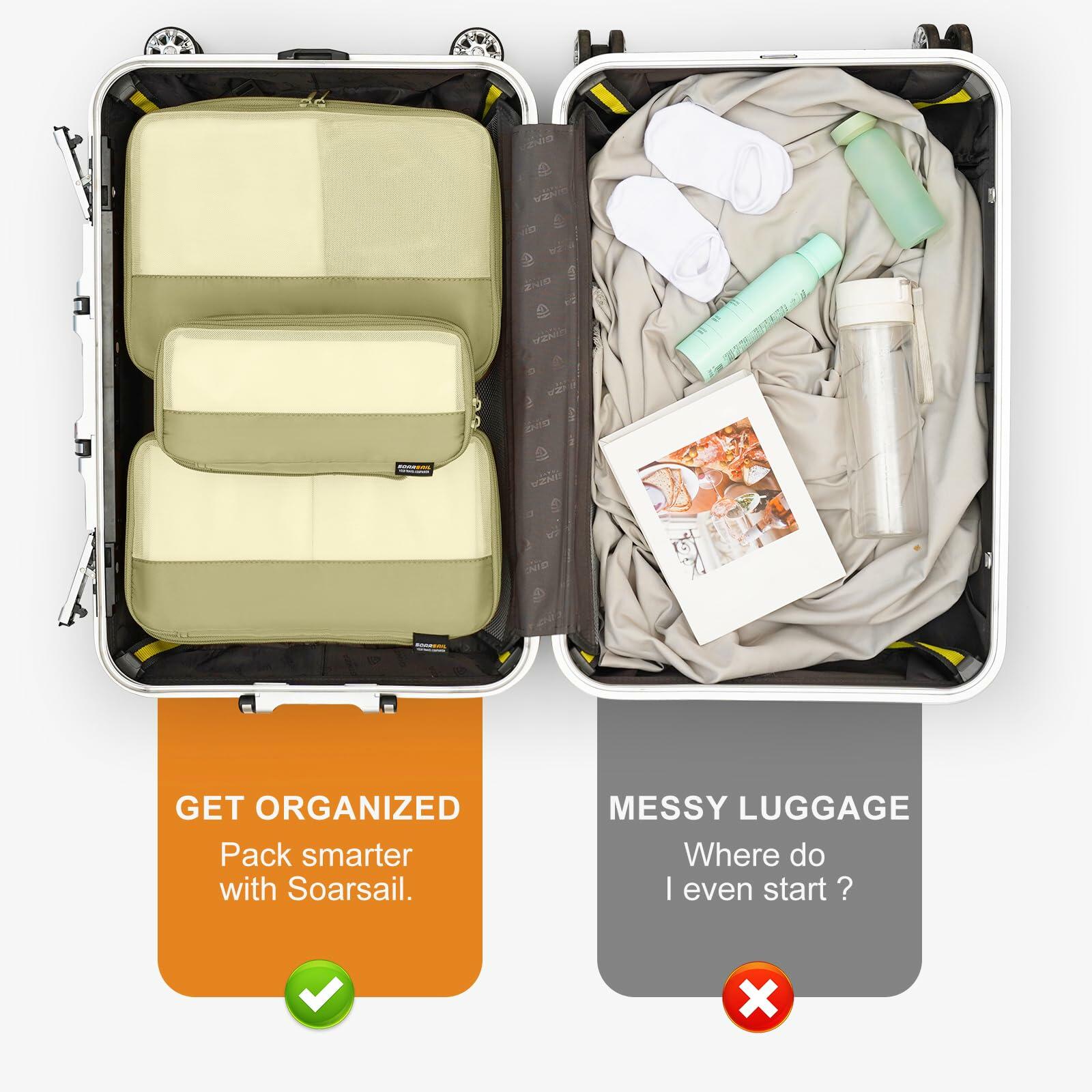 SOARSAIL 6 Set Compression Packing Cubes Travel Luggage Organizer Yellow