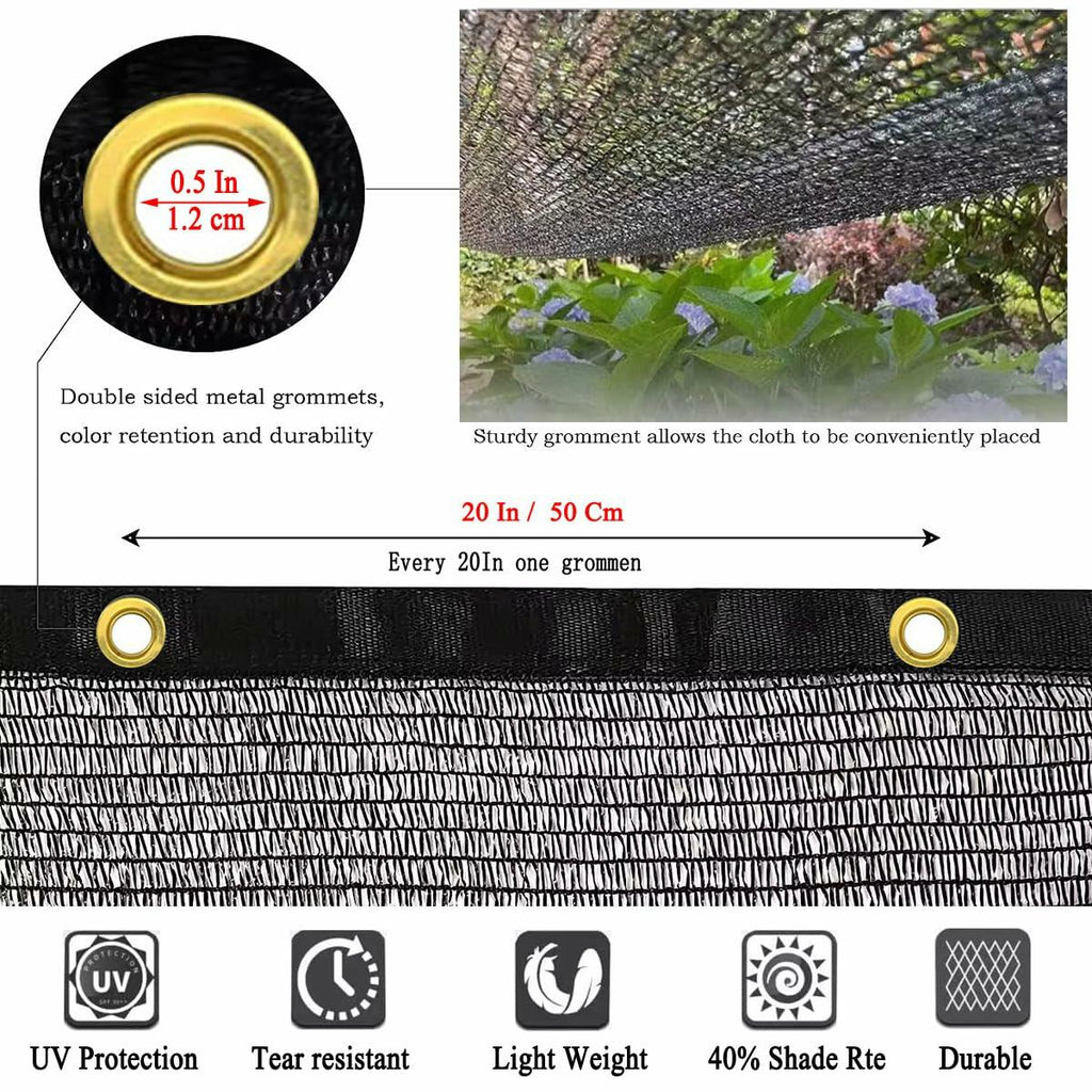 JUNKOGO 40% Shade Cloth Garden 10x20Ft Black UV Resistant Mesh Tarp