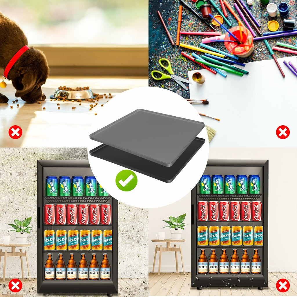 Kucucyle Mini Fridge Silicone Mat 23.6x23.6in Floor Protector 2PCS Black+Gray