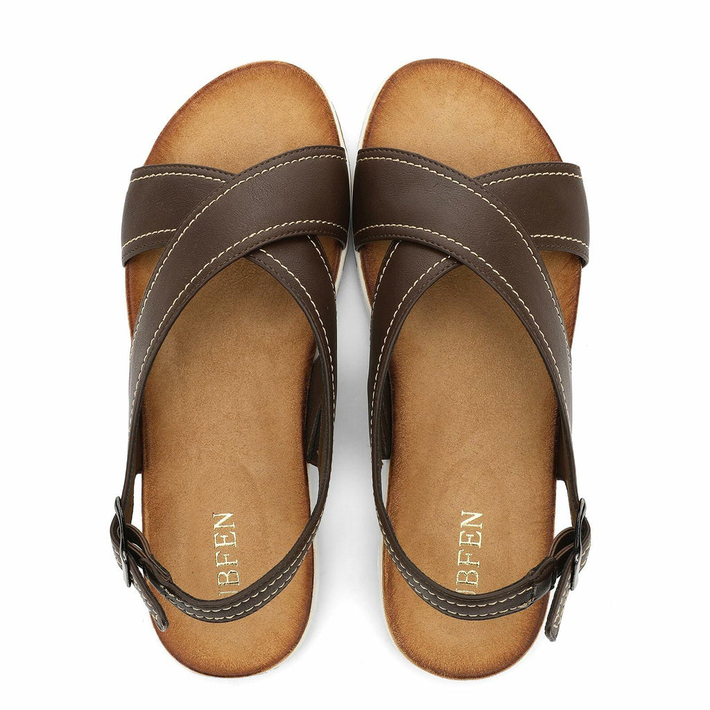 UBFEN Womens Flat Sandals Arch Support Adjustable Slingback Coffee Size 8
