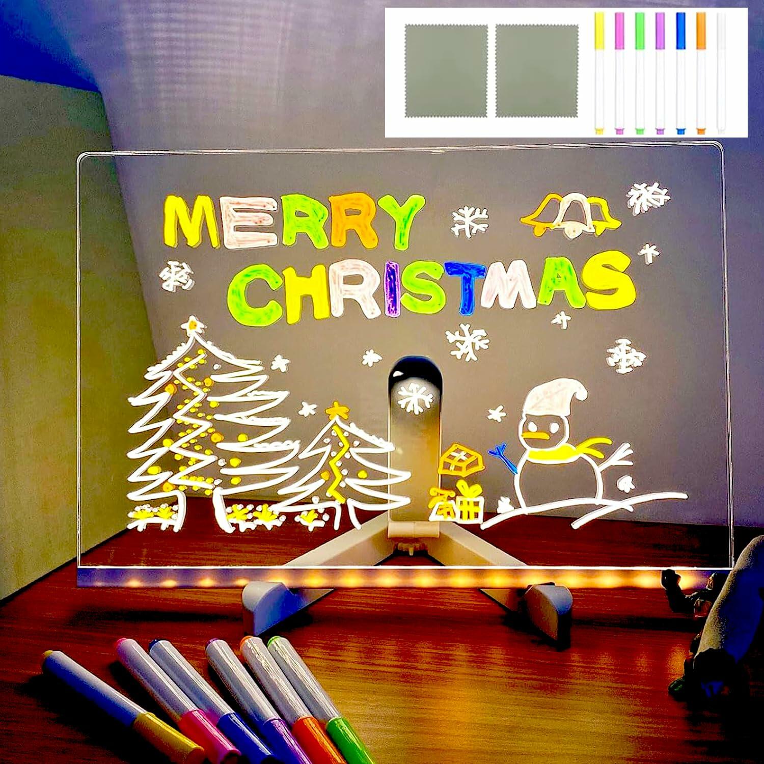 WESUN LED Note Board Acrylic Light Up Message Board 7 Pens 7.9x7.9"