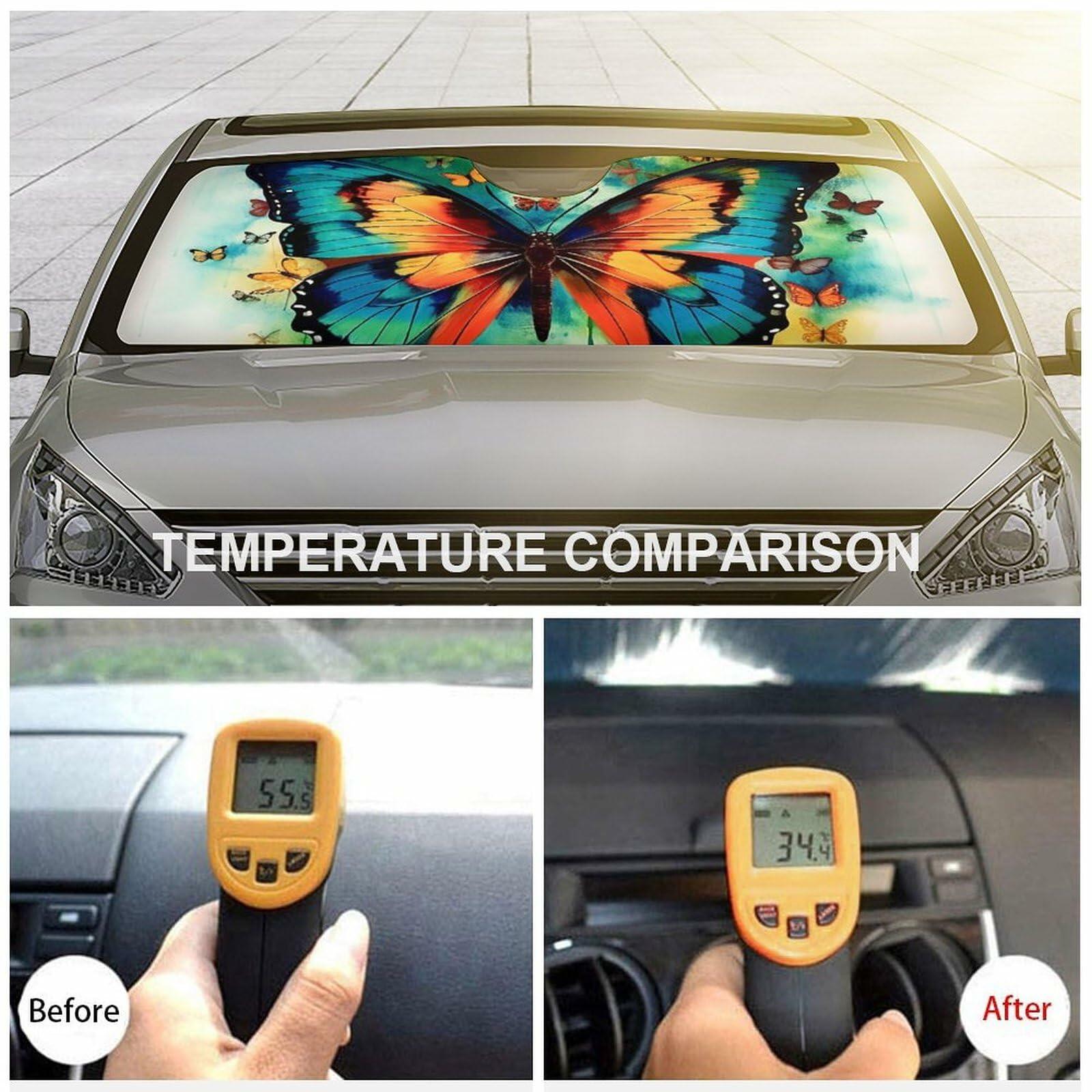 BAHELS Colorful Butterfly Car Windshield Sunshade UV Protector 55x30 Inch