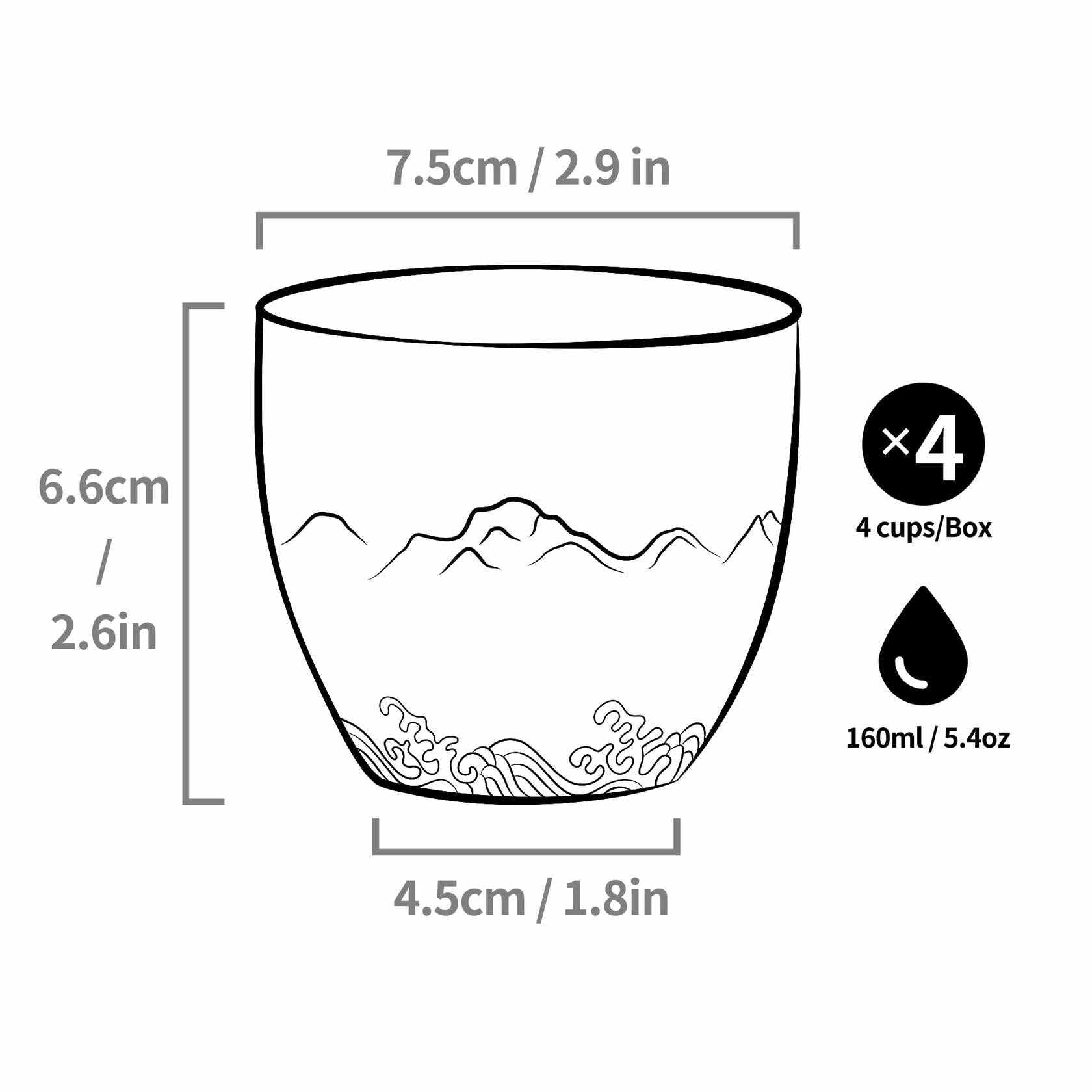 TEANAGOO Japanese Tea Cup 5.6oz Gradient Pink White 4 Pcs Box