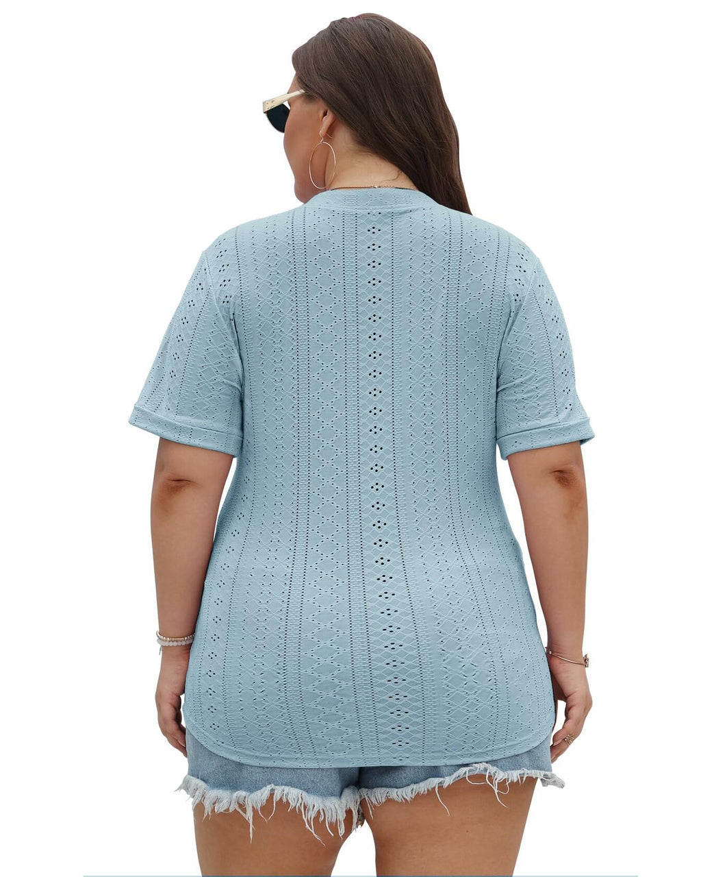 KARALIN Womens Plus Size Roll Short Sleeve V Neck Top Light Yellow Size 4XL