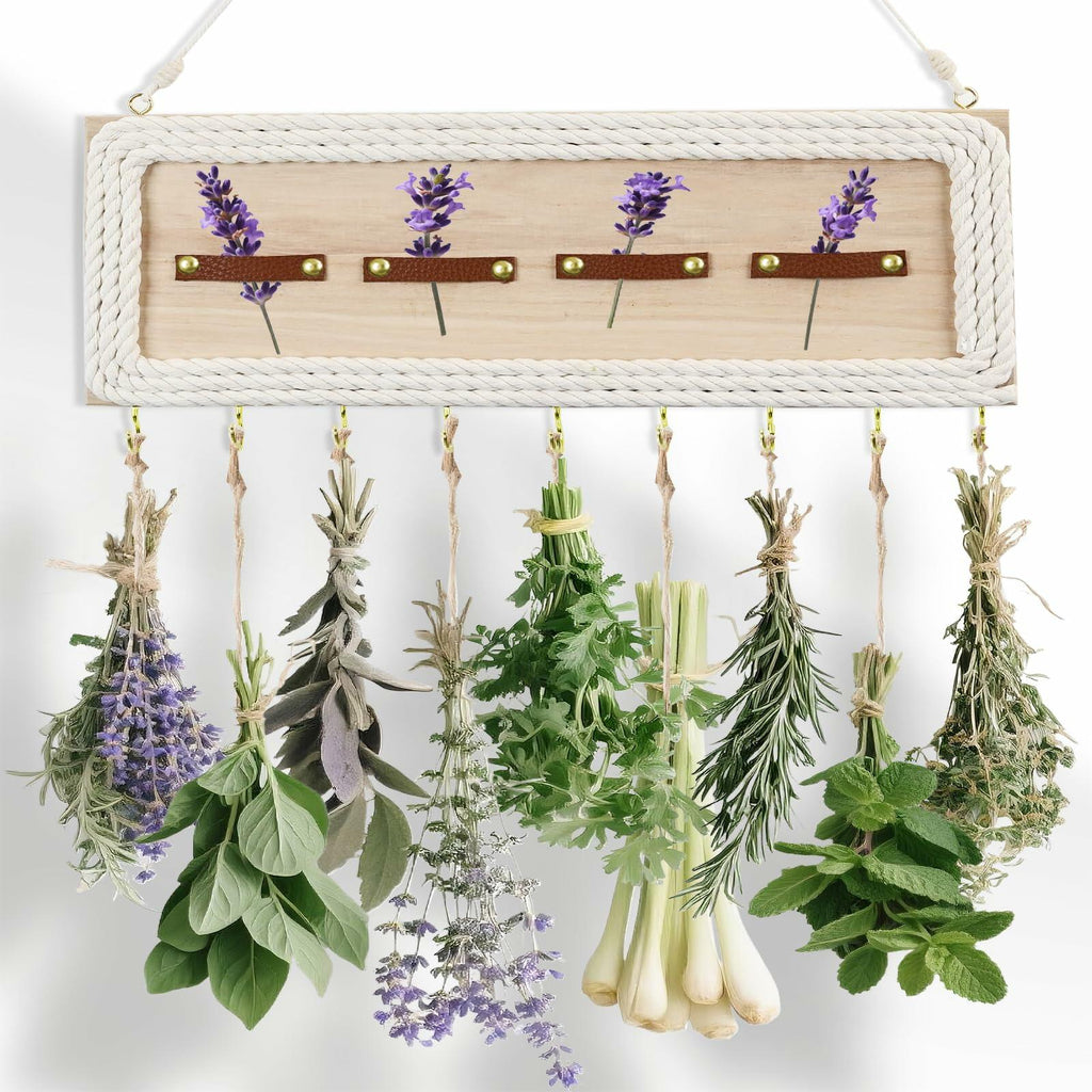heiwinner Herb Drying Rack Hanging Rustic Wood 4-Compartment 15.7x5.9x0.59