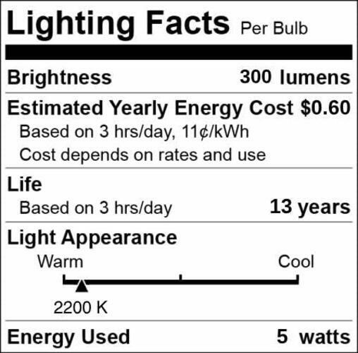 GoodBulb 5W E12 Clear Golden LED Chandelier Bulbs 2200K 300LM 6 Pack