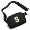 Gitus Personalized Fanny Pack Crossbody Bag for Girls Black Letter Patch