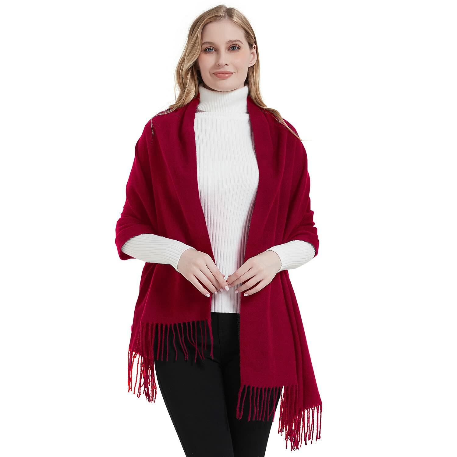 Landisun Winter Pashmina Shawl Scarf for Women Cashmere Green Solid