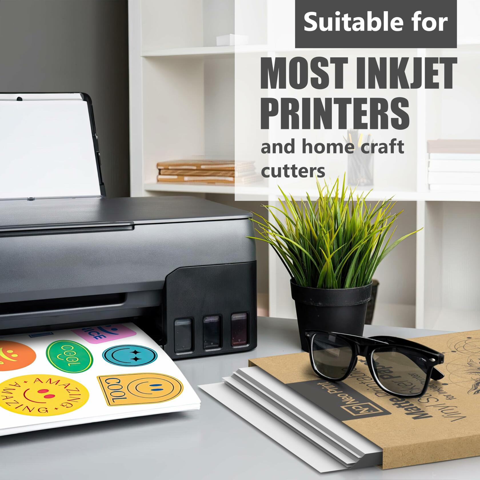 NEO PRINT Printable Vinyl Sticker Paper Matte White 8.5x11 20 Sheets Waterproof