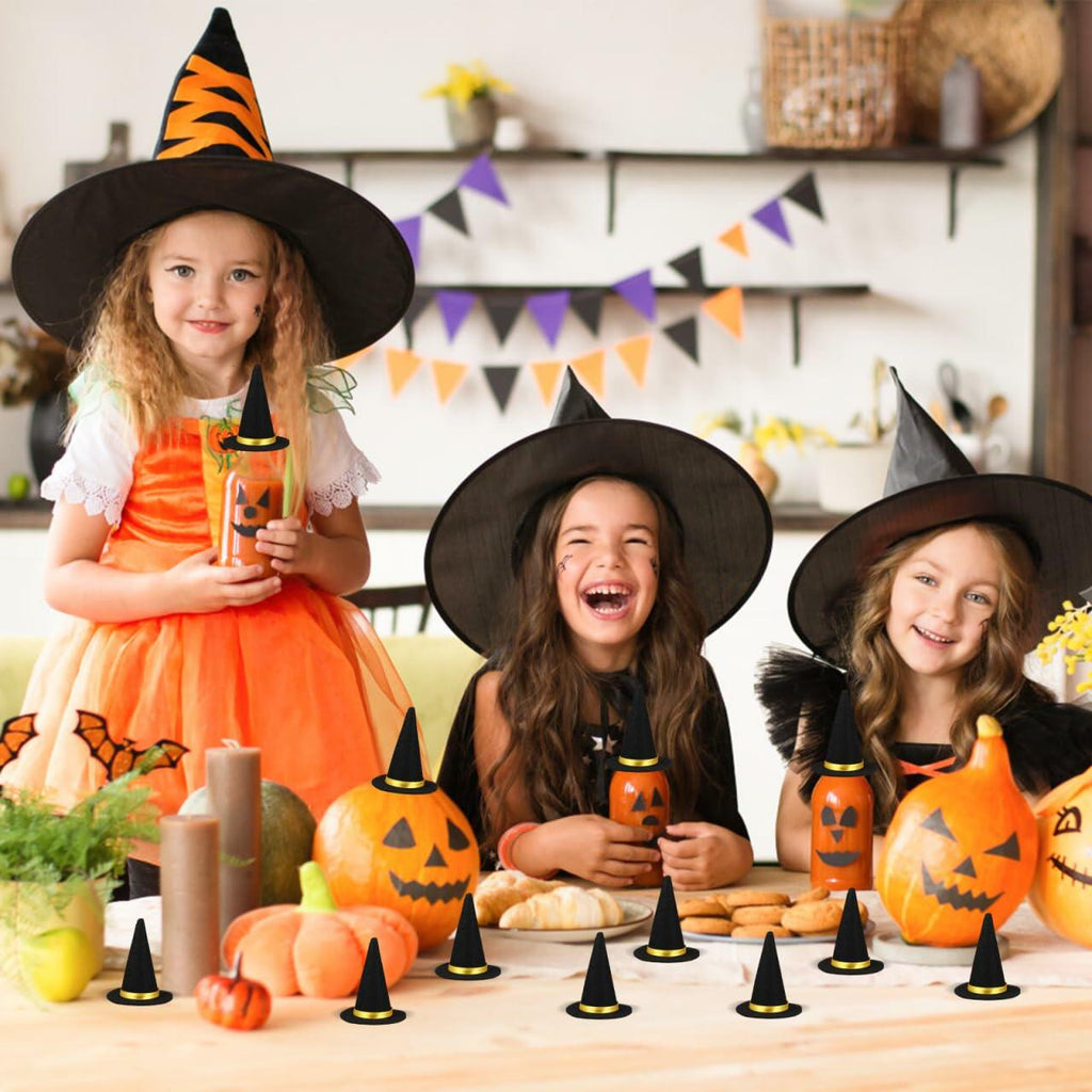 BESTOYARD 48 Pcs Halloween Mini Witch Hats Black Felt Party Favors Decor