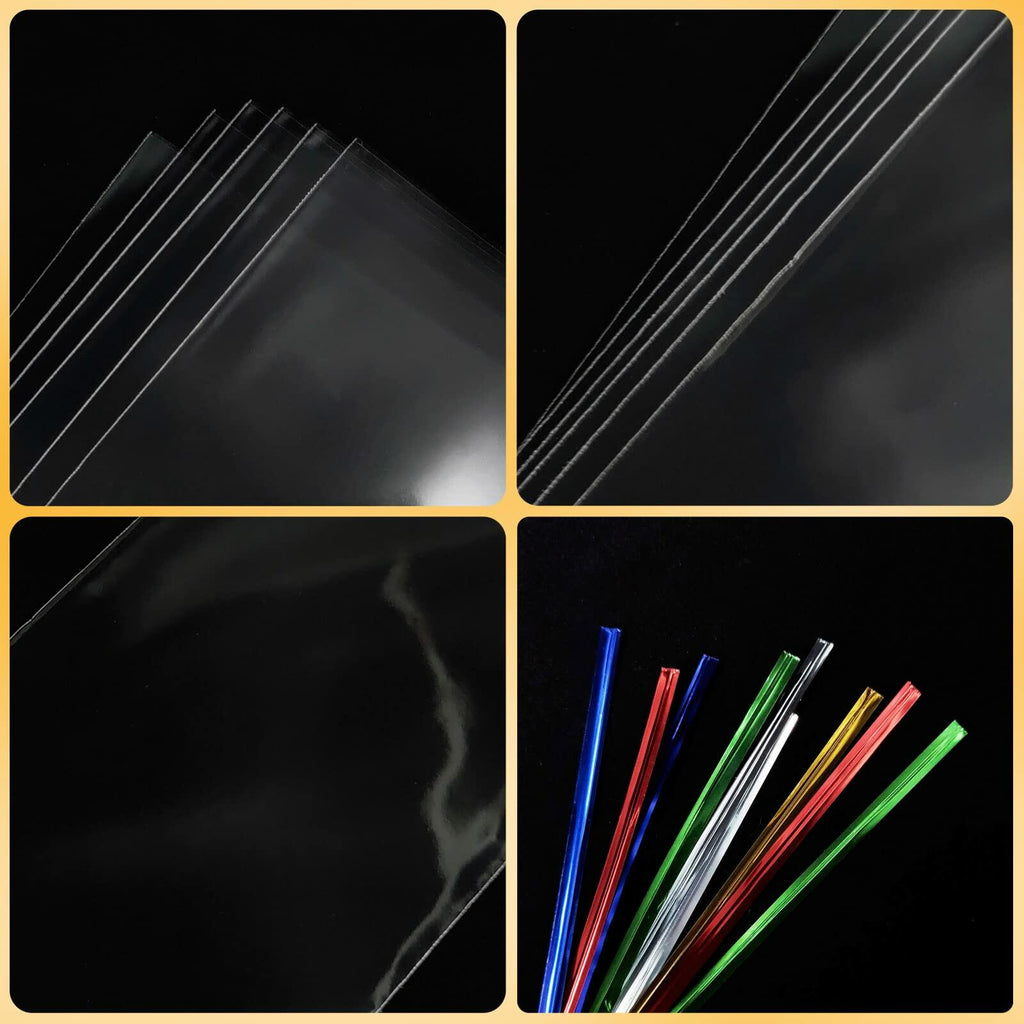 XLSFPY 100 Clear Treat Bags 2x10in with 4in Twist Ties 1.4 mil Thick