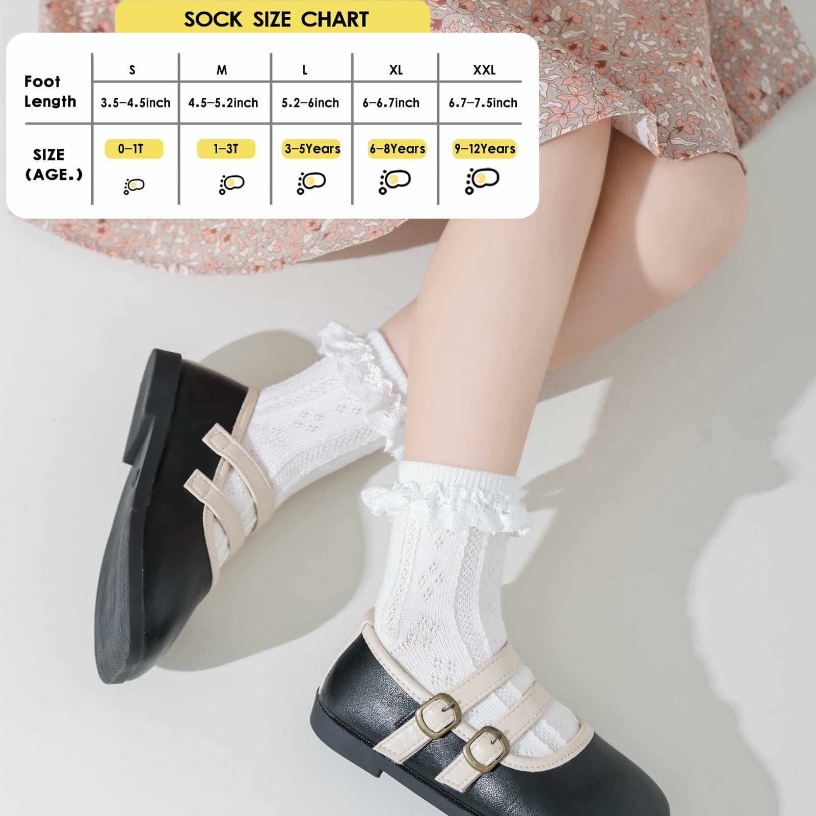 Zumou Toddler Lace Socks Ruffle Eyelet Princess 6 Pairs Size 6-8 Years