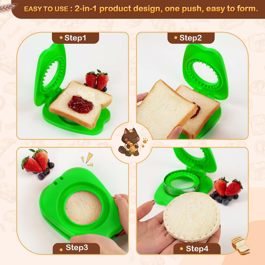 Izzydodo Uncrustable Sandwich Cutter Set Round Sealer for Kids Lunch Red/Green