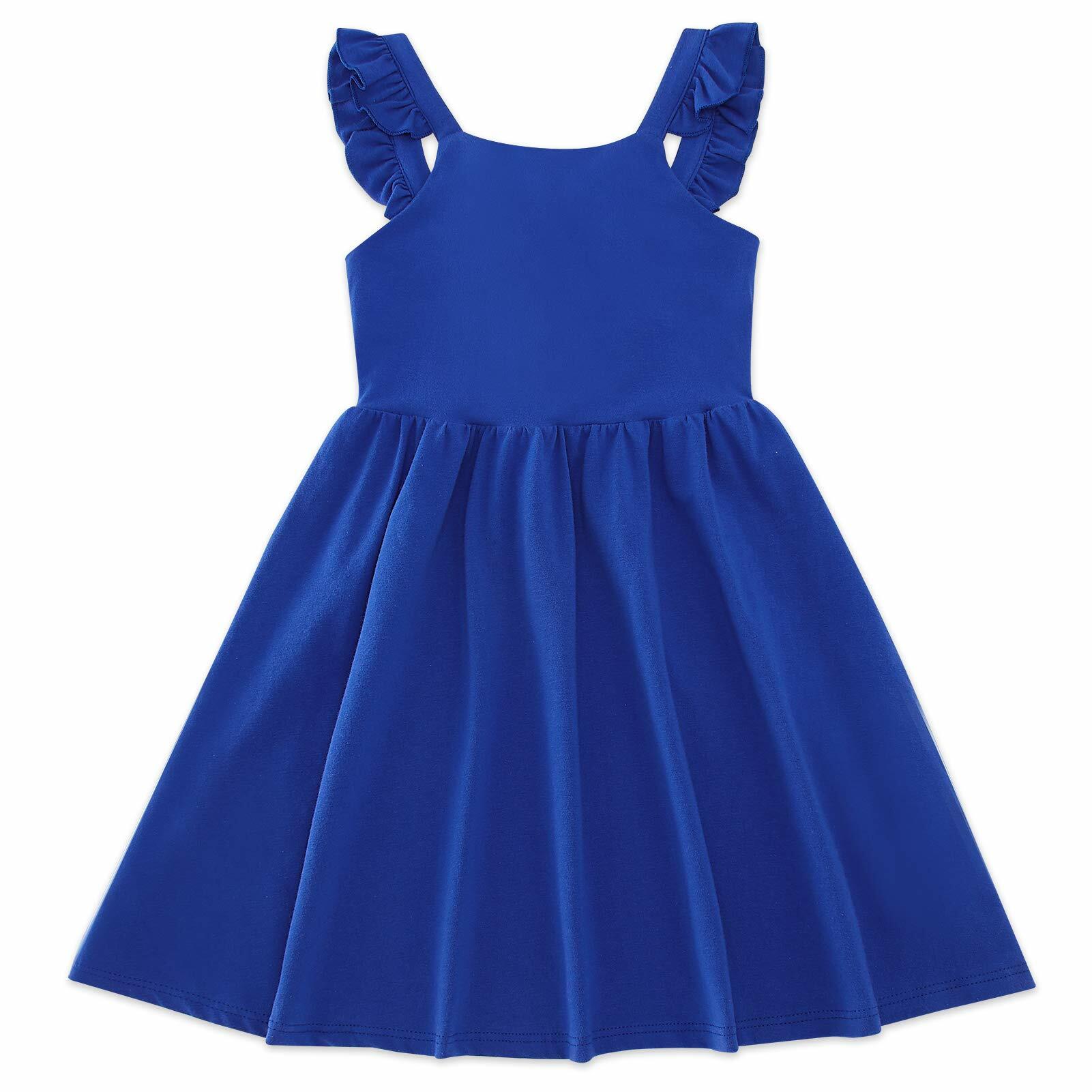 ALLIFly Girls Tie Back Sundress Back to School Blue Size 6