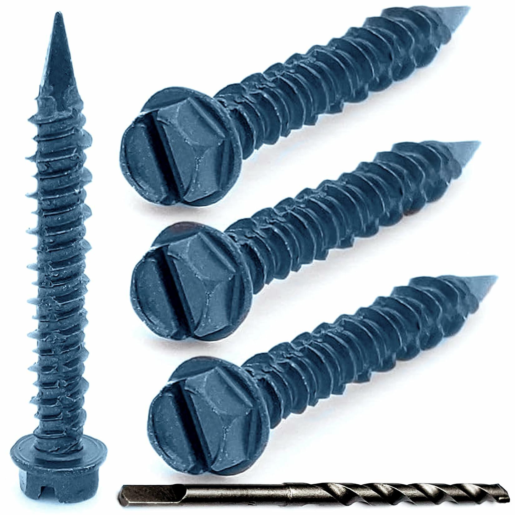 Grrrgooo 3/16x1-1/4" Slotted Hex Washer Concrete Screws Steel 100 Count
