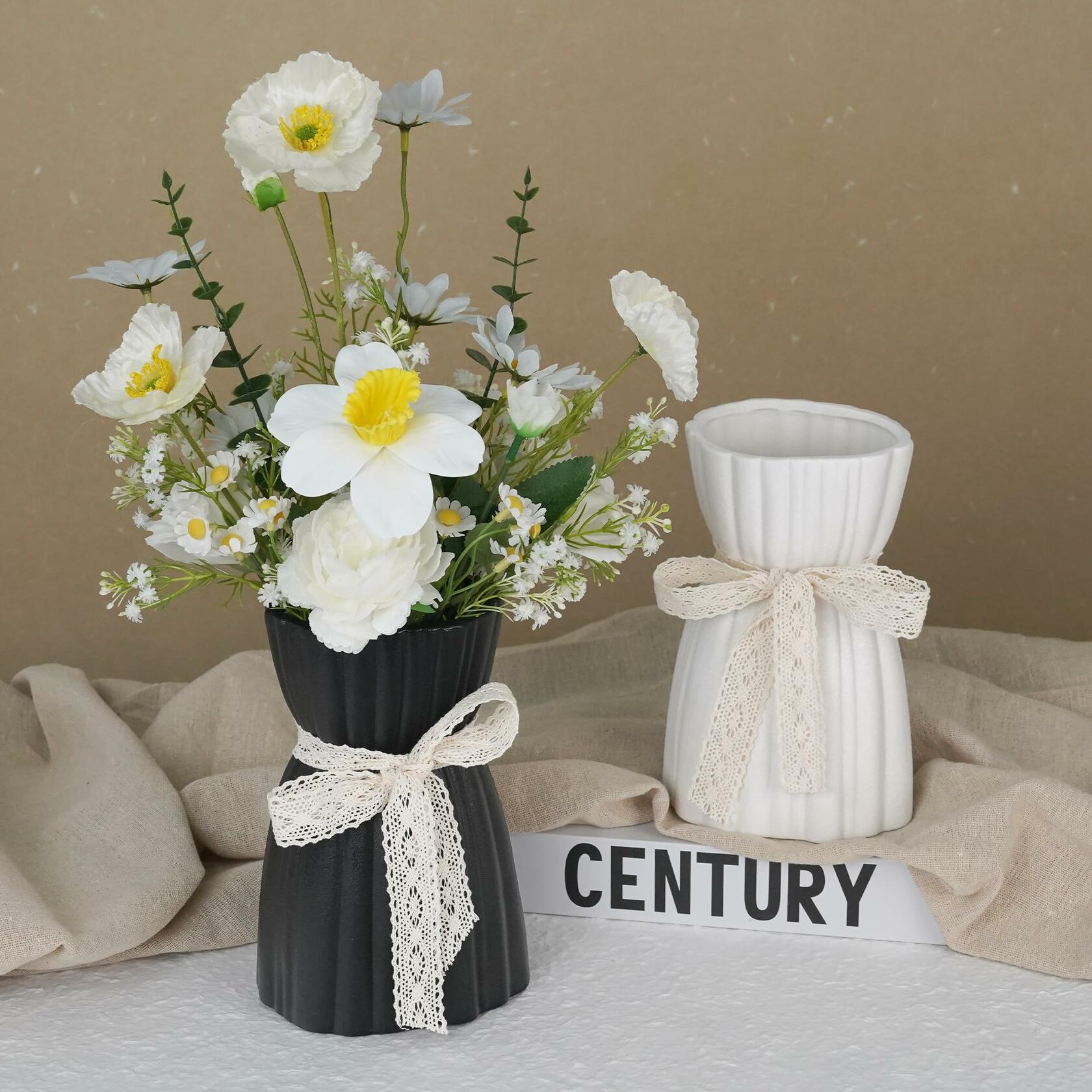 OOSTONEE Black Ceramic Flower Vase 7.6 Inch Nordic Boho Gothic Style
